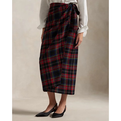 폴로 랄프로렌 Plaid Wool-Blend Wrap Skirt