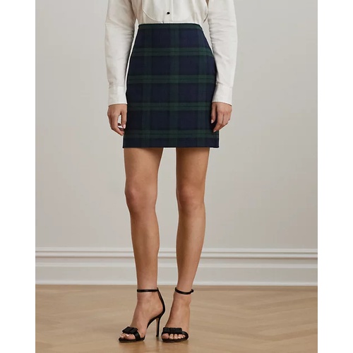 폴로 랄프로렌 Plaid Wool-Blend Twill Pencil Miniskirt