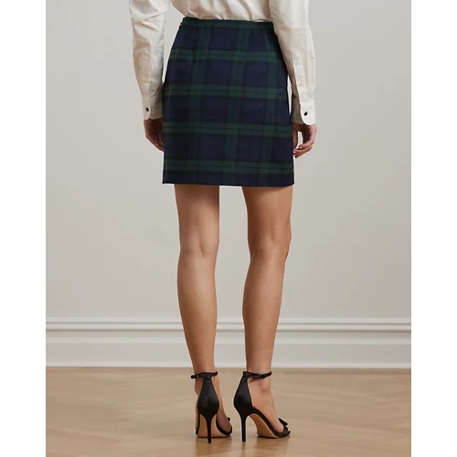 폴로 랄프로렌 Plaid Wool-Blend Twill Pencil Miniskirt