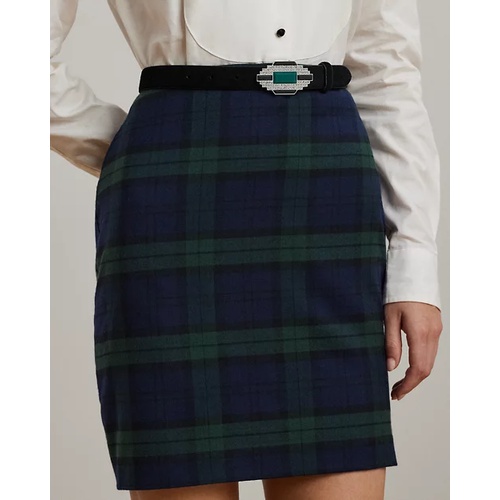 폴로 랄프로렌 Plaid Wool-Blend Twill Pencil Miniskirt