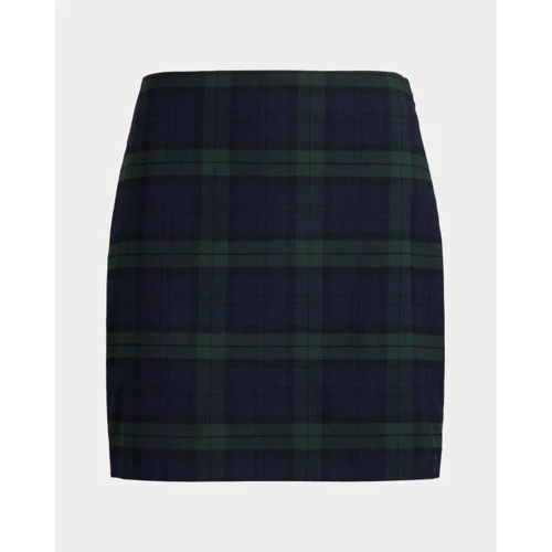 폴로 랄프로렌 Plaid Wool-Blend Twill Pencil Miniskirt