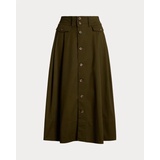 Button-Front Micro-Sanded Twill Skirt