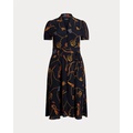 Print Belted Georgette Puff-Sleeve Dress