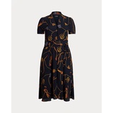 Print Belted Georgette Puff-Sleeve Dress