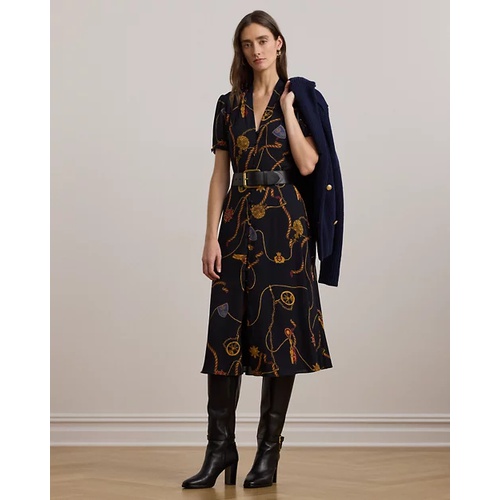 폴로 랄프로렌 Print Belted Georgette Puff-Sleeve Dress