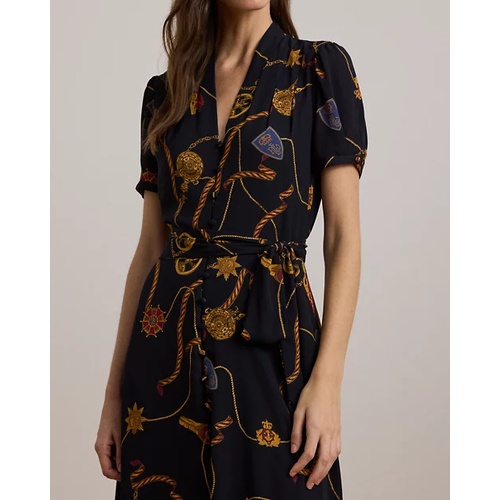 폴로 랄프로렌 Print Belted Georgette Puff-Sleeve Dress