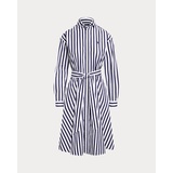 Belted Wide-Stripe Cotton Shirtdress