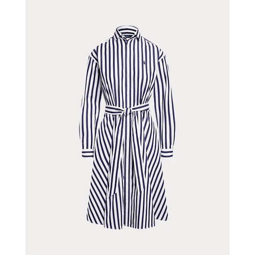 폴로 랄프로렌 Belted Wide-Stripe Cotton Shirtdress