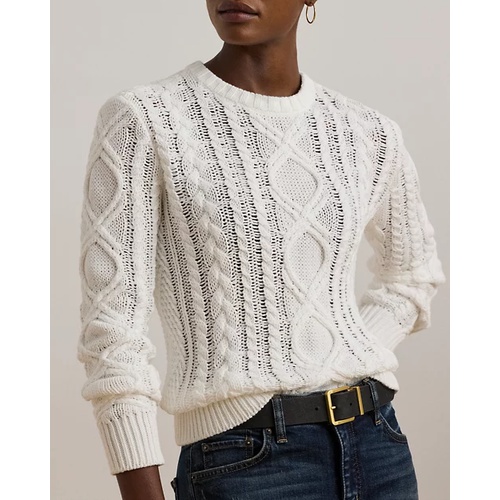 폴로 랄프로렌 Aran-Knit Cotton-Blend Crewneck Sweater