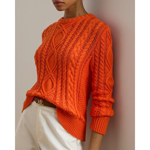 폴로 랄프로렌 Aran-Knit Cotton-Blend Crewneck Sweater