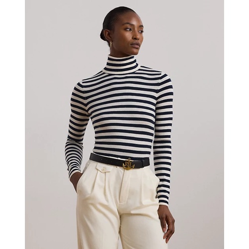 폴로 랄프로렌 Striped Silk-Blend Turtleneck Sweater