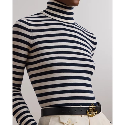 폴로 랄프로렌 Striped Silk-Blend Turtleneck Sweater