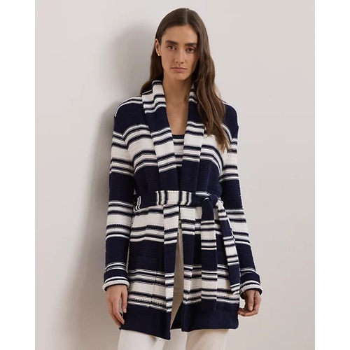 폴로 랄프로렌 Striped Belted Cotton-Blend Cardigan