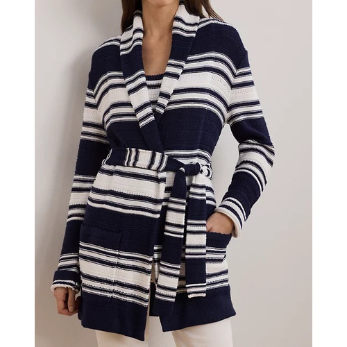 폴로 랄프로렌 Striped Belted Cotton-Blend Cardigan