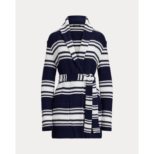 폴로 랄프로렌 Striped Belted Cotton-Blend Cardigan