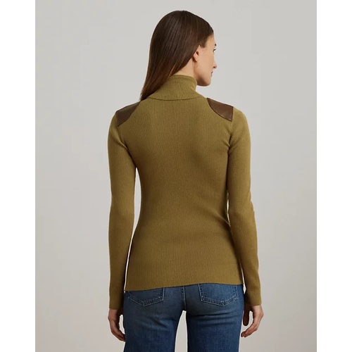 폴로 랄프로렌 Faux-Leather-Trim Ribbed Turtleneck