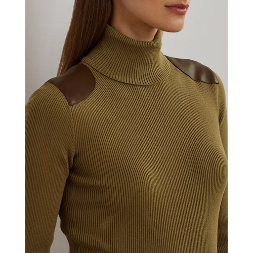 폴로 랄프로렌 Faux-Leather-Trim Ribbed Turtleneck