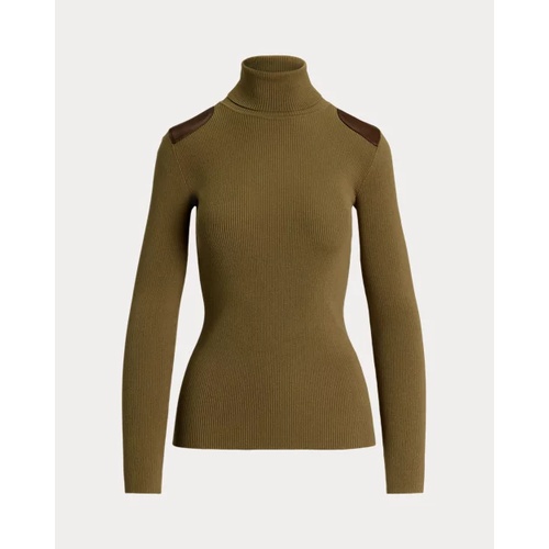 폴로 랄프로렌 Faux-Leather-Trim Ribbed Turtleneck