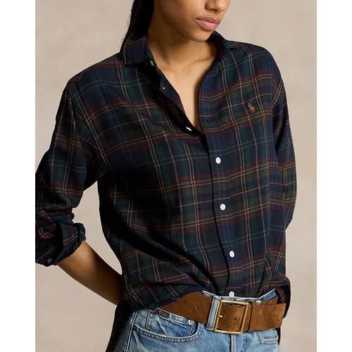 폴로 랄프로렌 Relaxed Fit Plaid Cotton-Blend Shirt