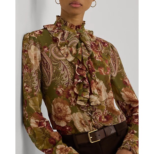 폴로 랄프로렌 Floral Ruffle-Trim Georgette Blouse