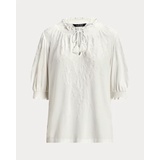 Embroidered Jersey Puff-Sleeve Top