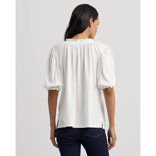 폴로 랄프로렌 Embroidered Jersey Puff-Sleeve Top