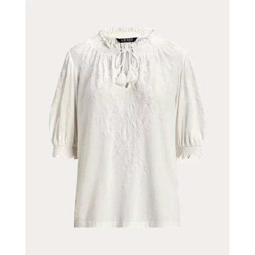 폴로 랄프로렌 Embroidered Jersey Puff-Sleeve Top