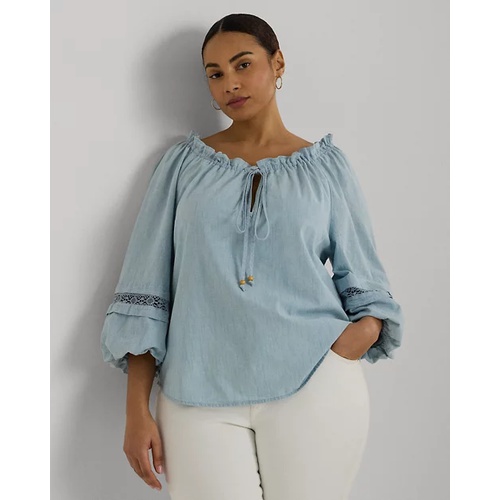 폴로 랄프로렌 Lace-Trim Chambray Tie-Neck Blouse