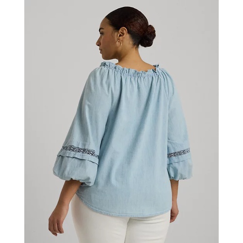 폴로 랄프로렌 Lace-Trim Chambray Tie-Neck Blouse