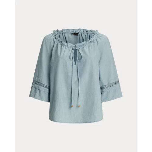 폴로 랄프로렌 Lace-Trim Chambray Tie-Neck Blouse