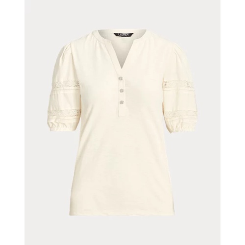 폴로 랄프로렌 Lace-Trim Jersey Puff-Sleeve Henley Tee