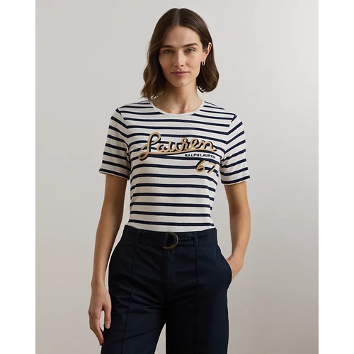 폴로 랄프로렌 Logo Striped Cotton-Blend Jersey Tee