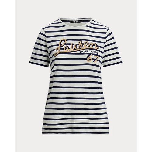 폴로 랄프로렌 Logo Striped Cotton-Blend Jersey Tee