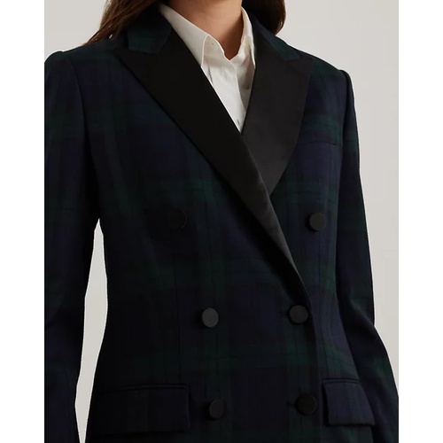 폴로 랄프로렌 Plaid Double-Breasted Satin-Trim Blazer