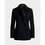 Plaid Satin-Trim Double-Breasted Blazer