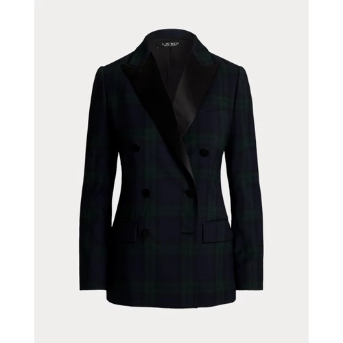 폴로 랄프로렌 Plaid Satin-Trim Double-Breasted Blazer