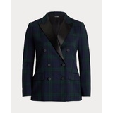 Plaid Double-Breasted Satin-Trim Blazer