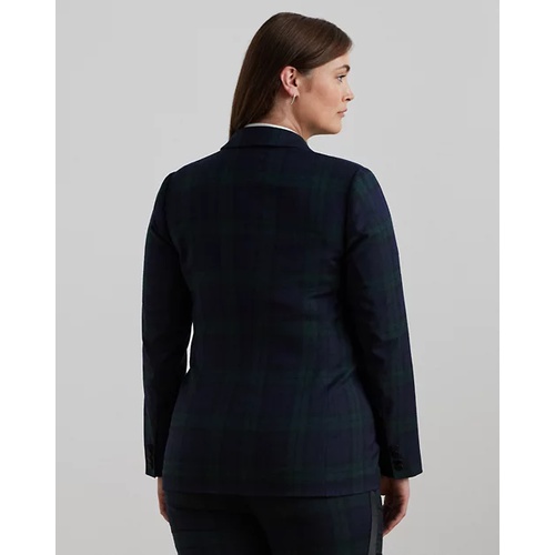 폴로 랄프로렌 Plaid Double-Breasted Satin-Trim Blazer