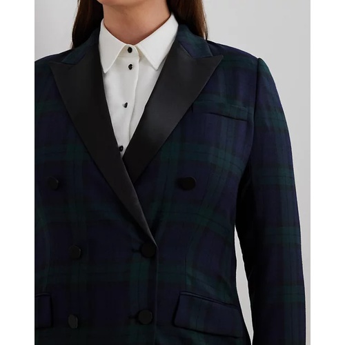 폴로 랄프로렌 Plaid Double-Breasted Satin-Trim Blazer