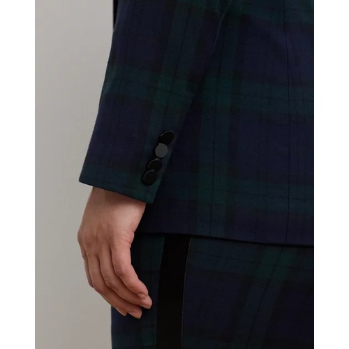 폴로 랄프로렌 Plaid Double-Breasted Satin-Trim Blazer