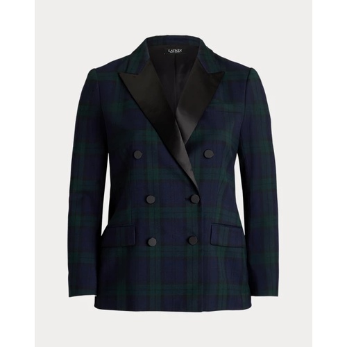 폴로 랄프로렌 Plaid Double-Breasted Satin-Trim Blazer