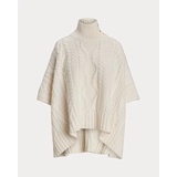 Button-Trim Cable-Knit Mockneck Poncho