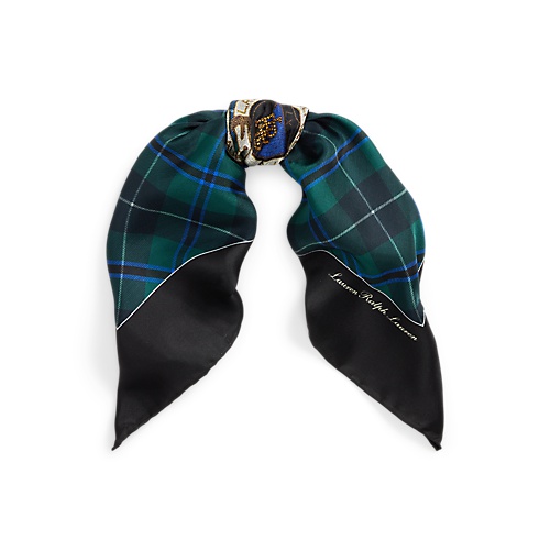 폴로 랄프로렌 Plaid Embellished-Crest Silk Twill Scarf