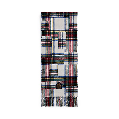 폴로 랄프로렌 Mixed-Plaid Crest-Patch Wool-Blend Scarf