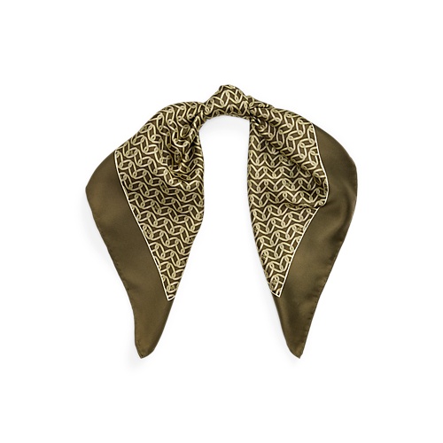 폴로 랄프로렌 Logo Chain-Print Silk Twill Square Scarf