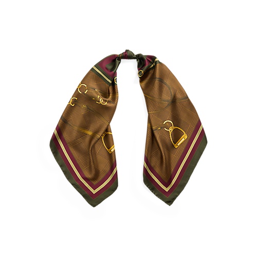 폴로 랄프로렌 Belting-Print Glen Plaid Silk Scarf