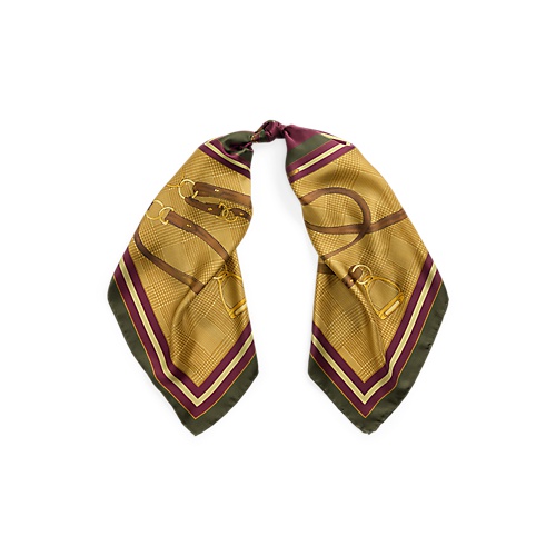 폴로 랄프로렌 Belting-Print Glen Plaid Silk Scarf