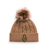 Crest-Patch Pom-Pom Cable-Knit Beanie