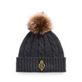 Crest-Patch Pom-Pom Cable-Knit Beanie