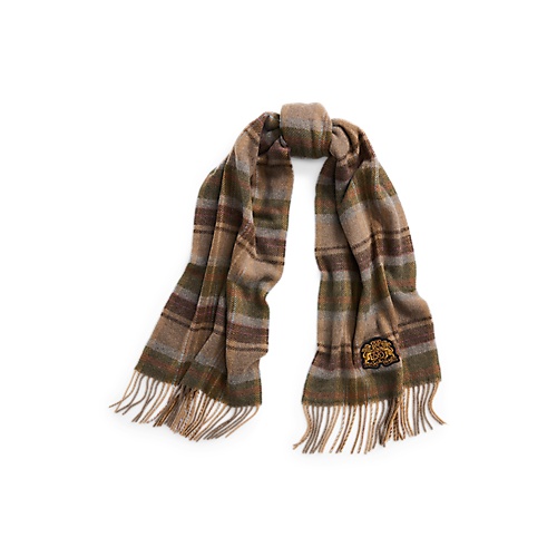 폴로 랄프로렌 Plaid Crest-Patch Wool-Blend Scarf